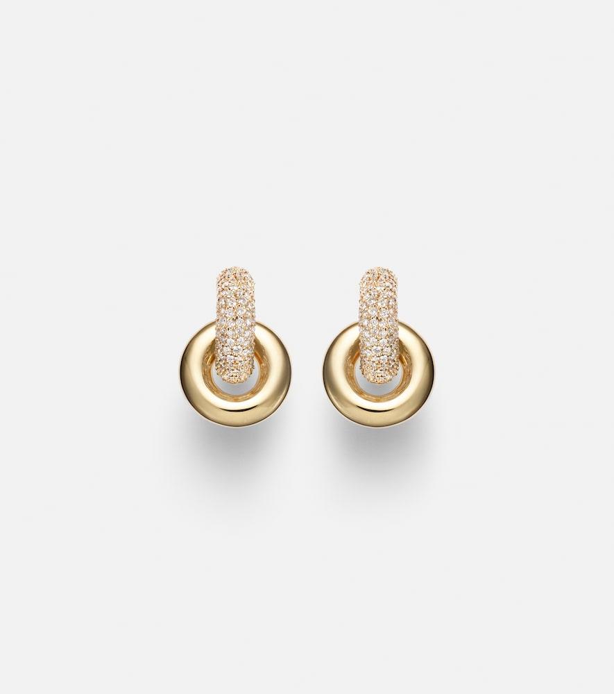 stone and strand buoy 14kt gold huggie earrings with diamonds