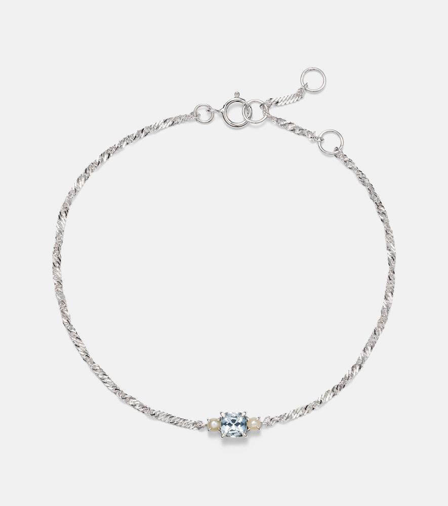 stone and strand delicate 14kt white gold bracelet with aquamarine and pearls