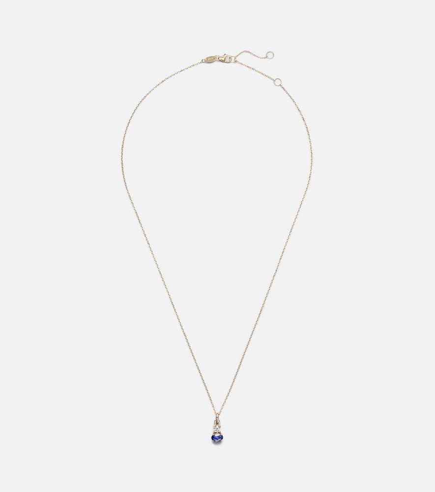 stone and strand full volume 14kt gold necklace with sapphire and diamond