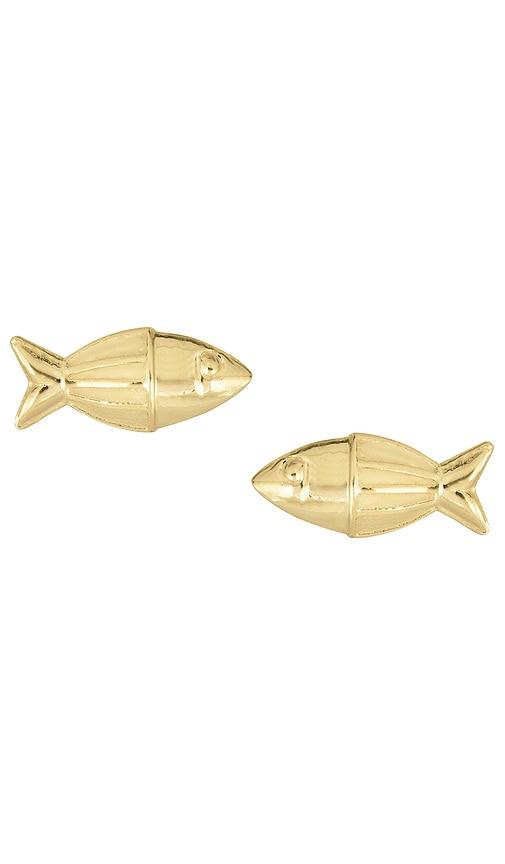 stone and strand gone fishing earrings in metallic gold.
