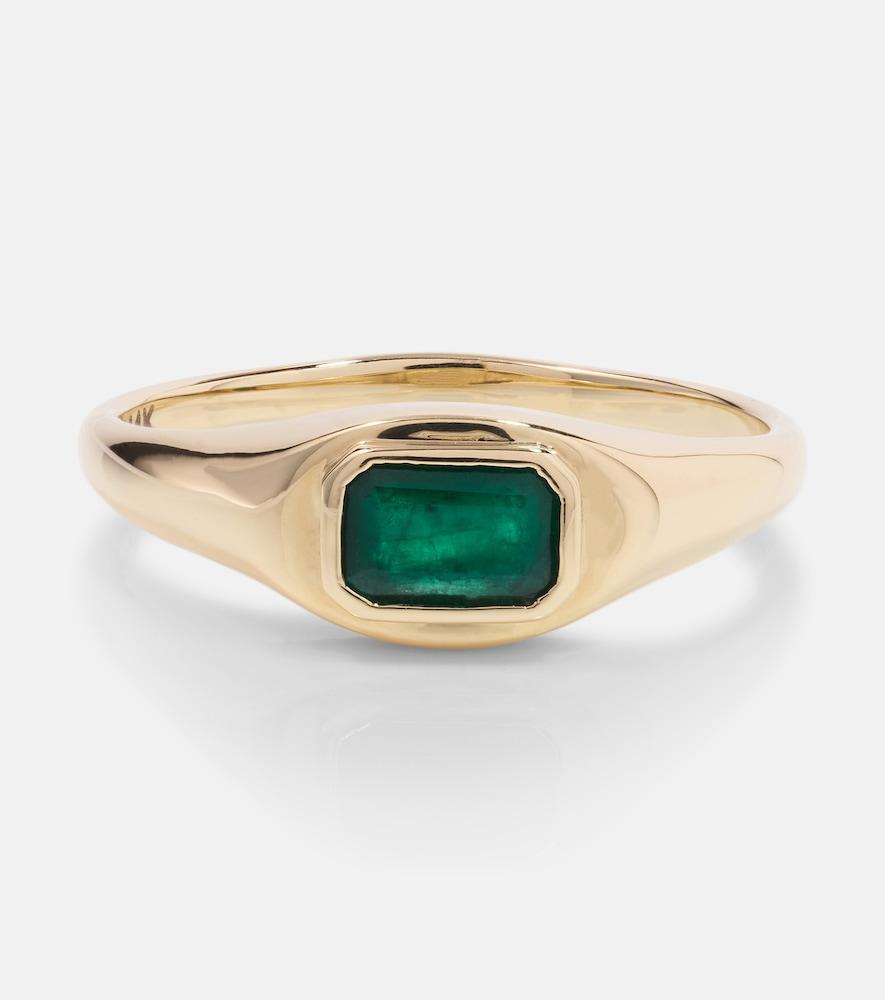 stone and strand green with envy 14kt gold ring with emeralds