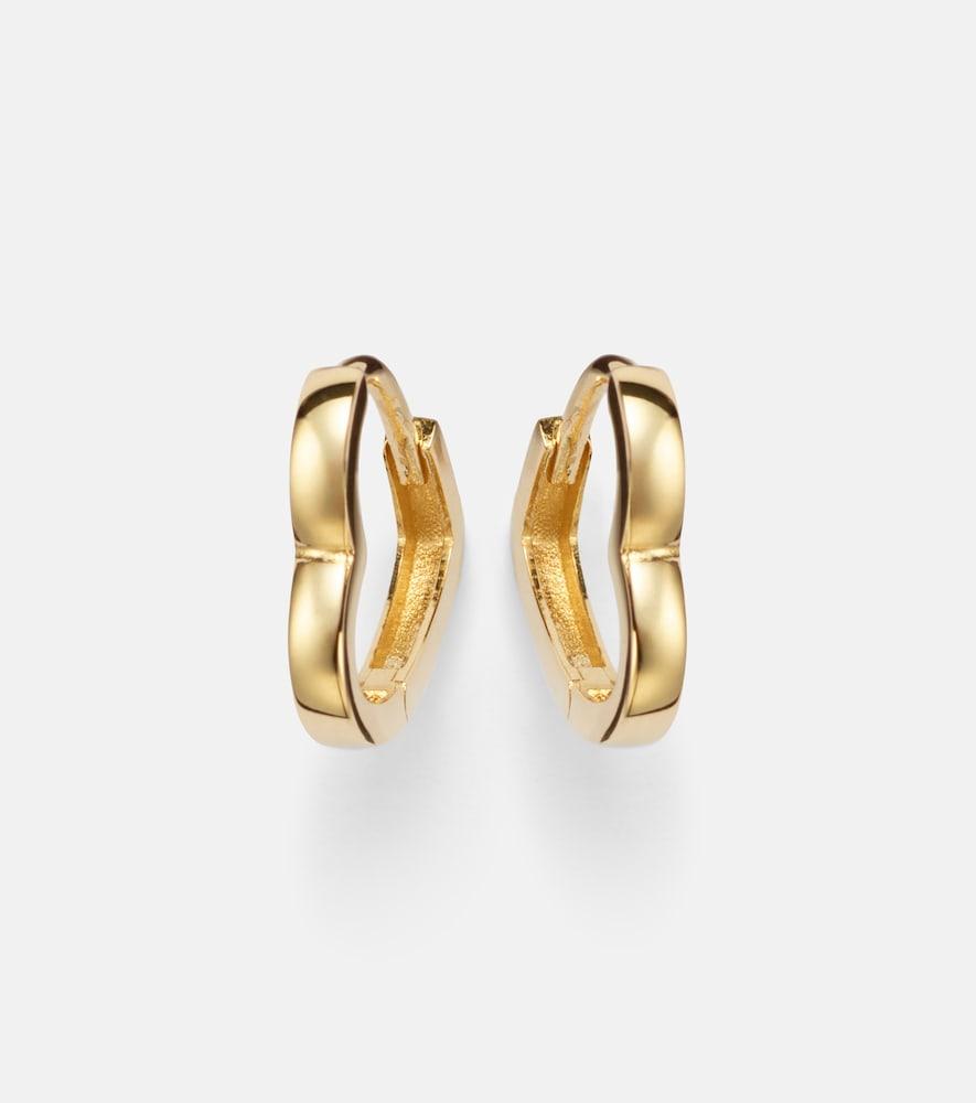 stone and strand heart 14kt gold huggie earrings