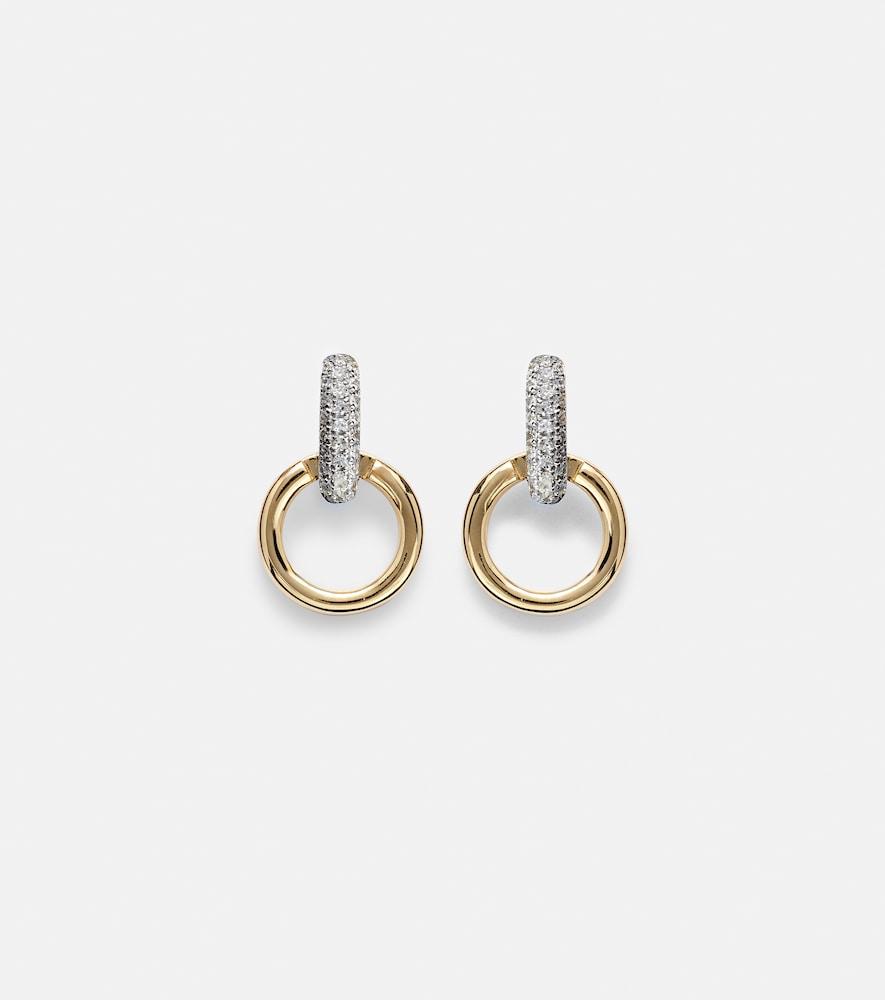 stone and strand horsebit 14kt gold earrings with diamonds