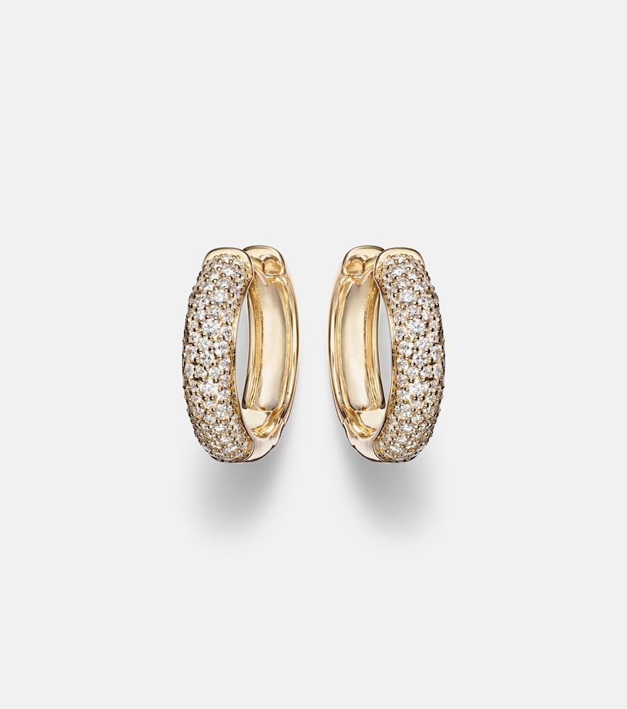 stone and strand keepsake 14kt gold huggie earrings with diamonds