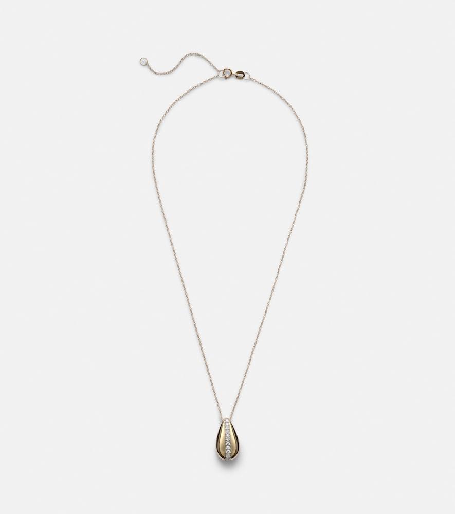 stone and strand pistachio 14kt gold necklace with diamonds