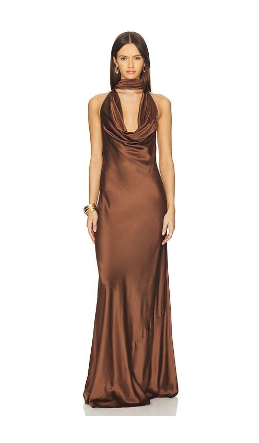 stone cold fox x revolve amelia gown in brown. - size l (also in xs, xxs, s, m, xl)