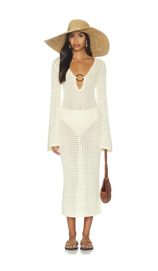 stone cold fox x revolve averi pointelle midi dress in yellow. - size l (also in xs, s, m)