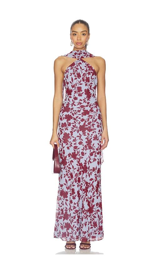 stone cold fox x revolve avery gown in blue,red. - size l (also in xxs)