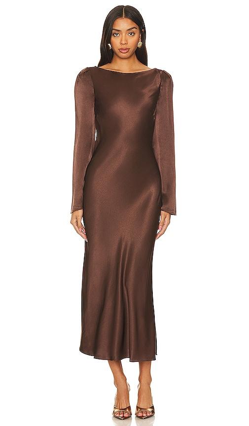 stone cold fox x revolve frankie midi dress in brown. - size l (also in xs, s)