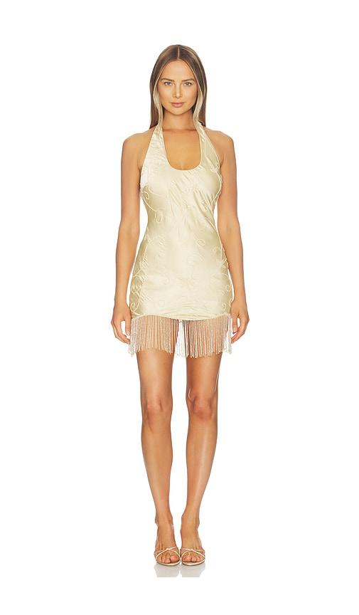 stone cold fox x revolve kovi beaded mini dress in metallic gold. - size l (also in s, m, xl)