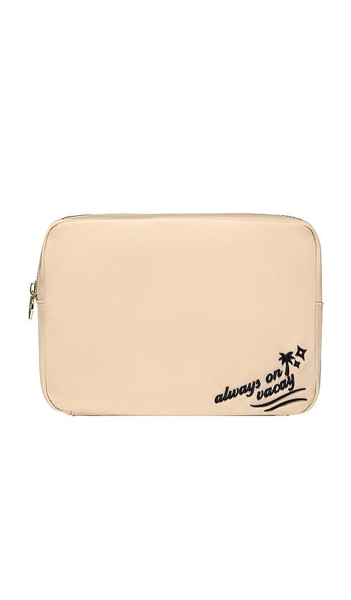 stoney clover lane always on vacay embroidered large pouch in sand.
