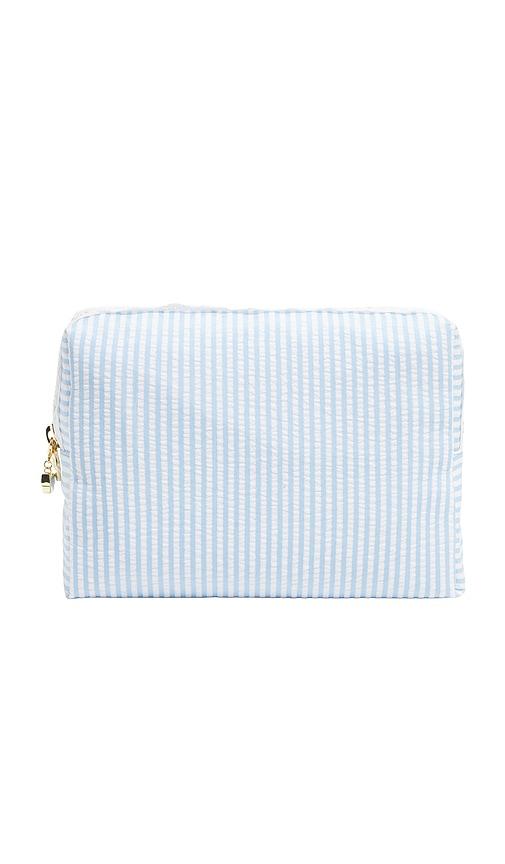 stoney clover lane large pouch in blue seersucker.