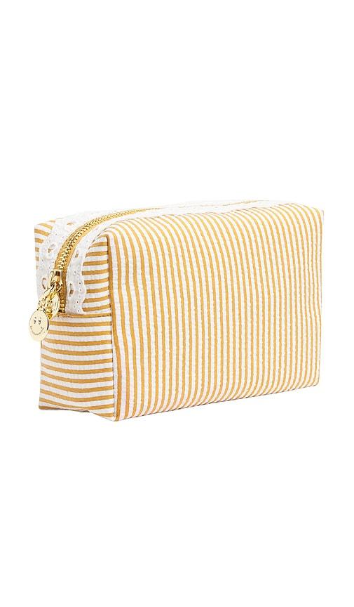 stoney clover lane medium pouch in yellow seersucker in marigold stripe.