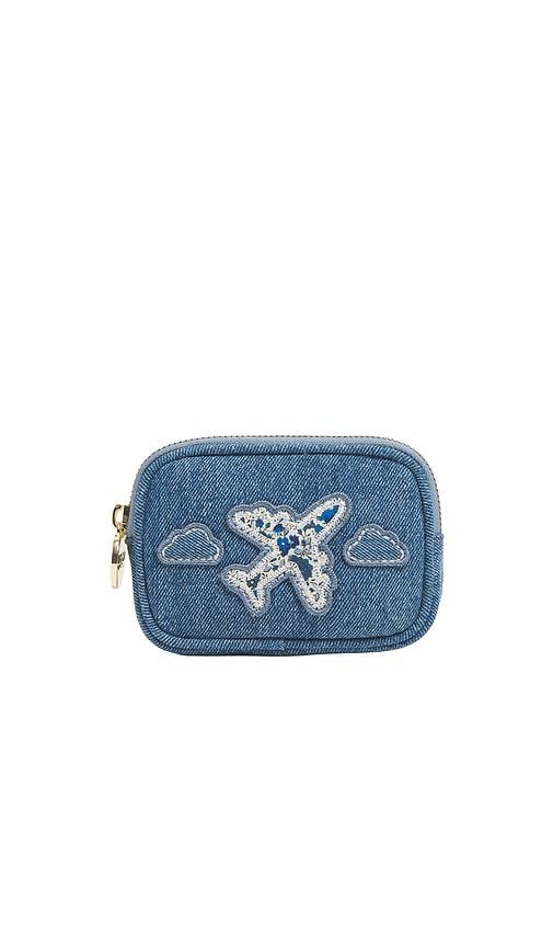 stoney clover lane micro airplane pouch in medium wash denim.