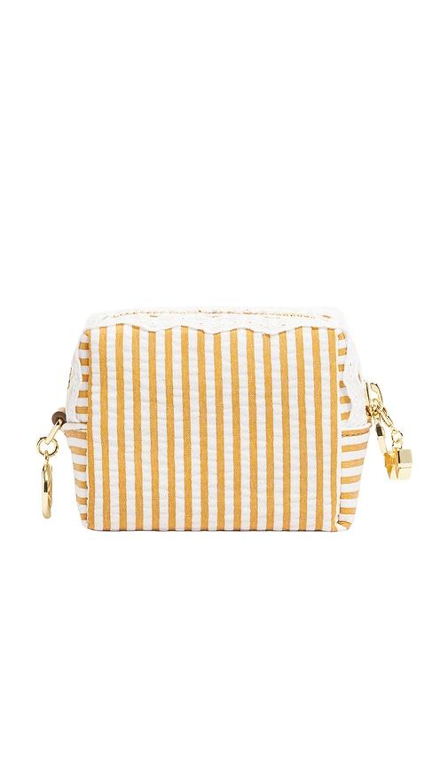 stoney clover lane micro pouch in yellow seersucker in marigold stripe.