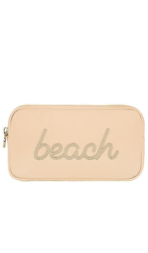 stoney clover lane sand beach embroidered small pouch in sand.