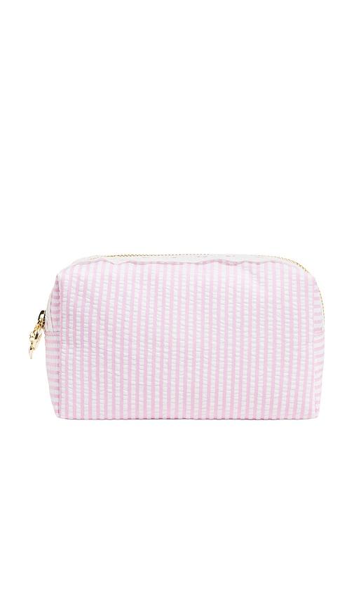 stoney clover lane small pouch in pink seersucker in garden rose stripe.