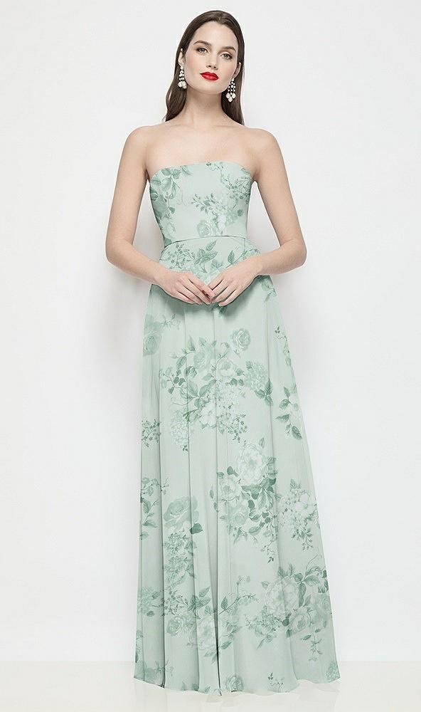 strapless chiffon floral maxi dress with soft circle skirt