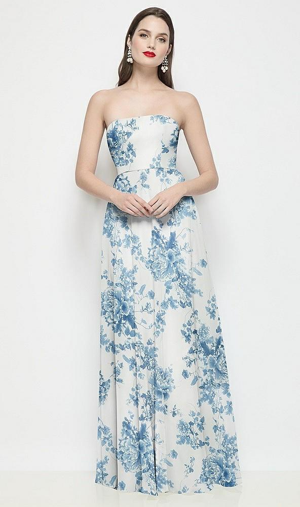 strapless chiffon floral maxi dress with soft circle skirt