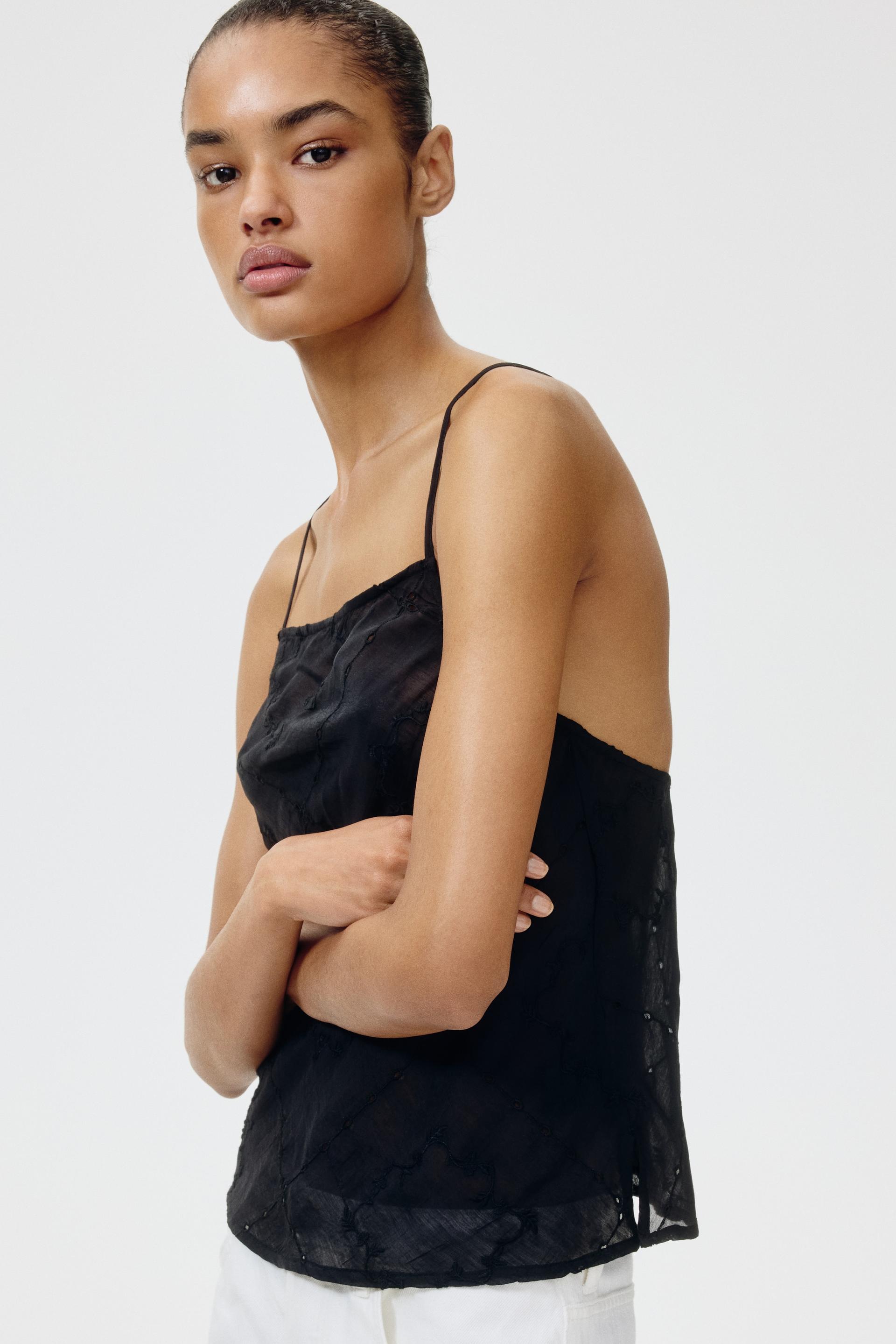strappy top with eyelet embroidery