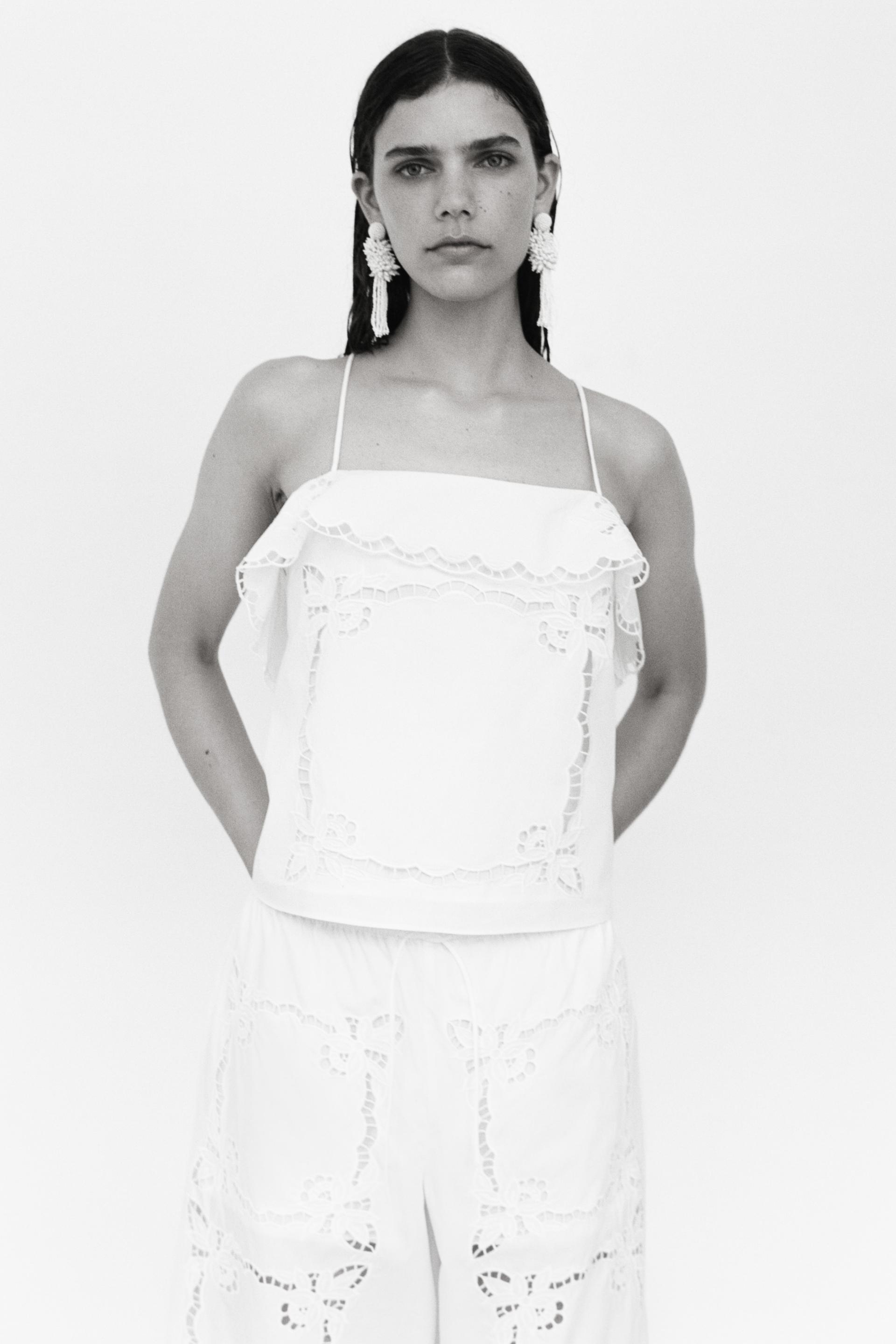 strappy top with eyelet embroidery