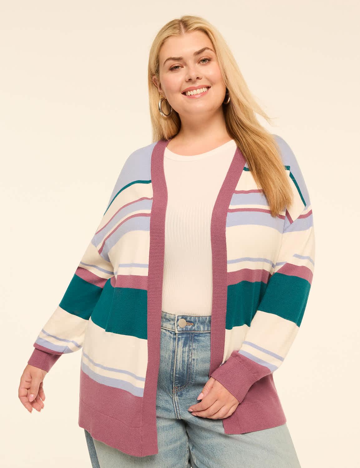 striped open-front cardigan