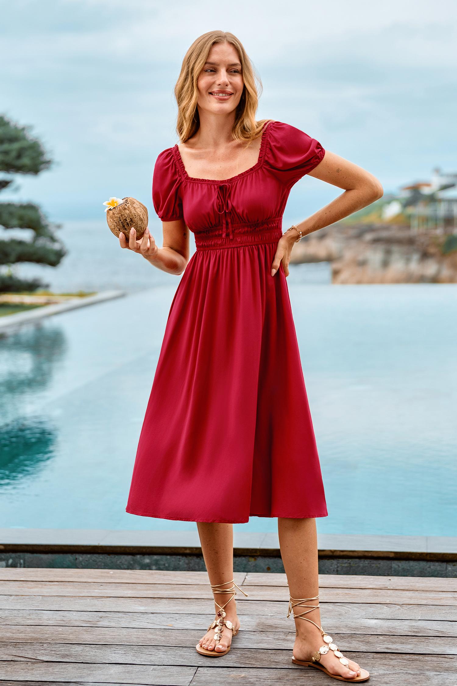 stuff of dreams red midi dress - l