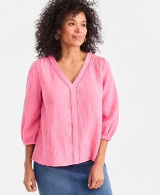 style co womens cotton gauze v neck blouse macys exclusive