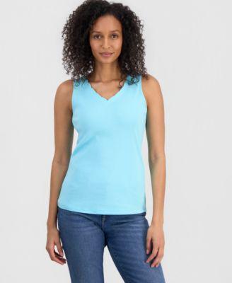 style co womens cotton scalloped v neck sleeveless top exclusively at macys