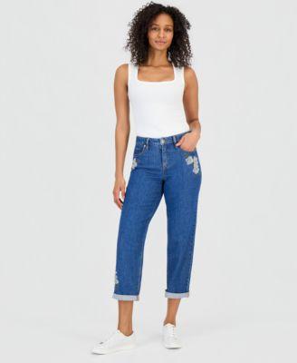 style co womens embroidered mid rise relaxed straight leg jeans macys exclusive