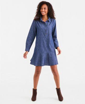 style co womens long sleeve peplum cotton shirt dress macys exclusive