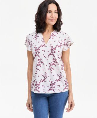 style co womens printed flutter sleeve v neck top macys exclusive