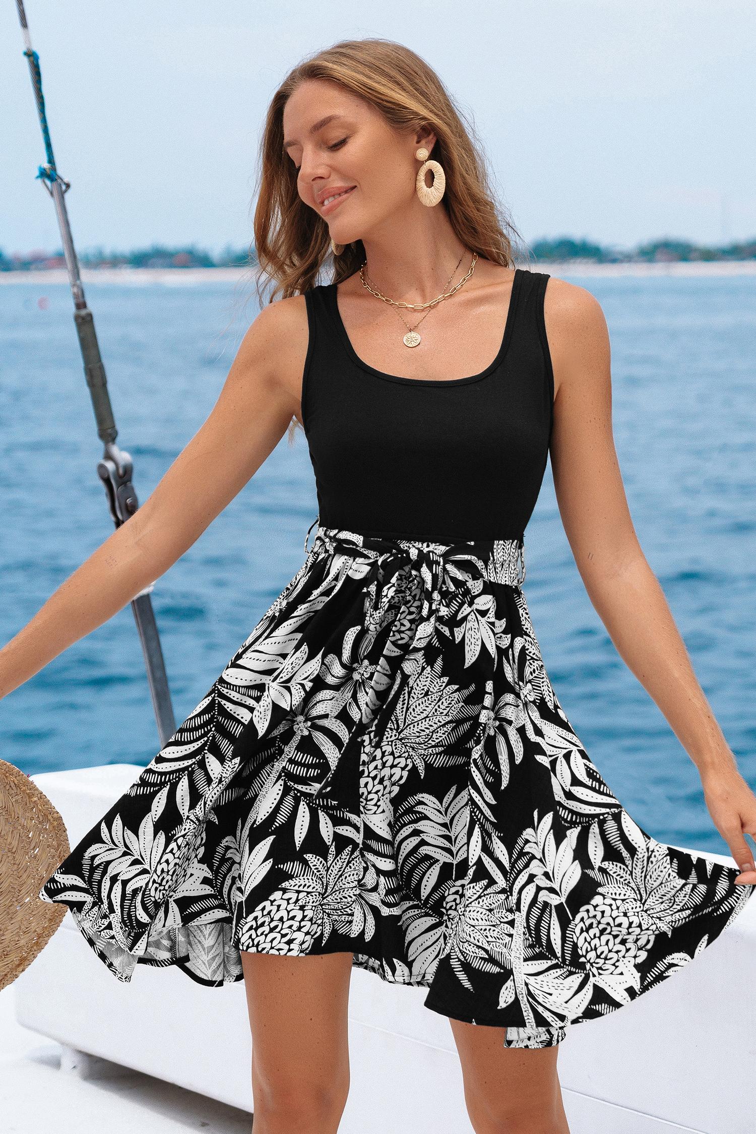 sunset escape tropical mini dress - l