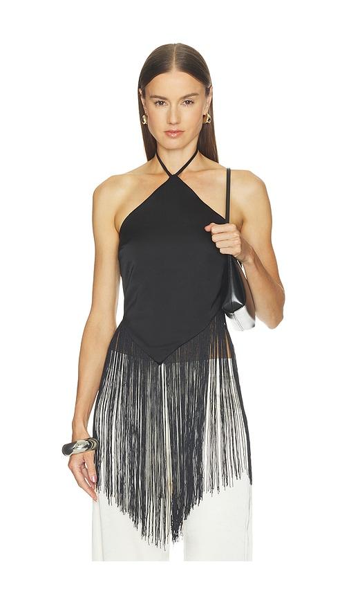 superdown aila fringe halter top in black. - size m (also in s, xs)