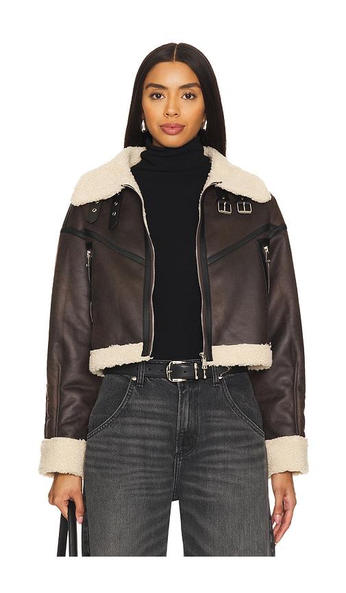 superdown amelia faux leather jacket in brown. - size m (also in xs, xxs, s)