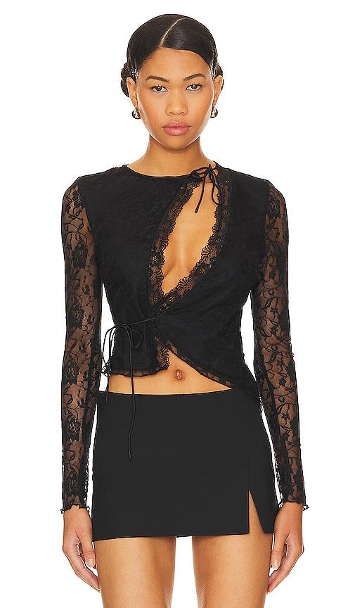 superdown anahi wrap lace top in black. - size l (also in m, s, xs, xxs)