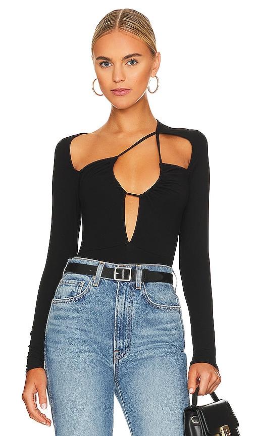superdown aranza ruched bodysuit in black. - size l (also in xxs, xs, s, m, xl)