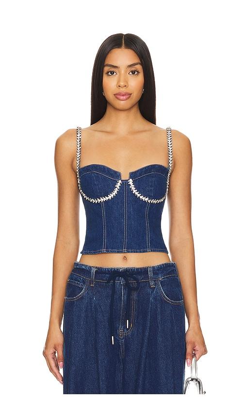 superdown ash bustier top in denim-dark. - size s (also in xs)