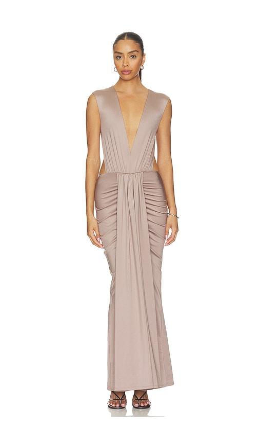 superdown brisa maxi dress in taupe. - size l (also in m, s, xl, xs, xxs)