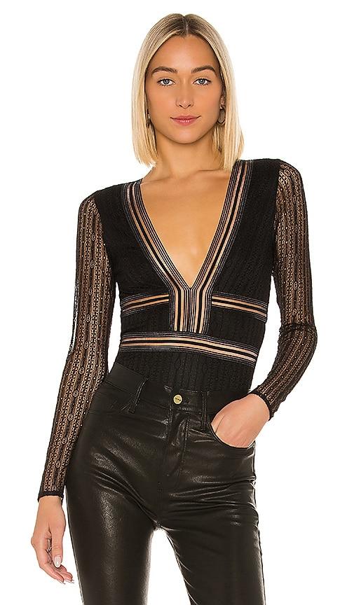 superdown britni deep v bodysuit in black. - size m (also in xxs)