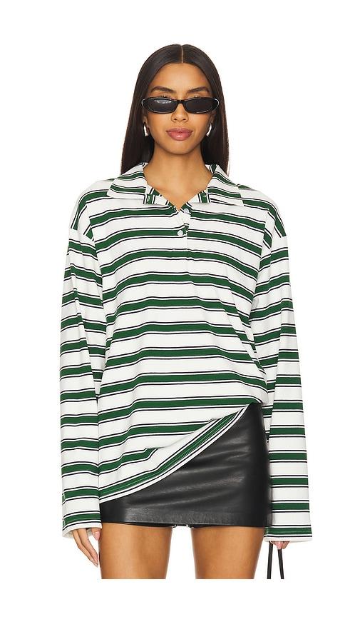 superdown cailyn polo top in white,green. - size m (also in xs, xxs, s)