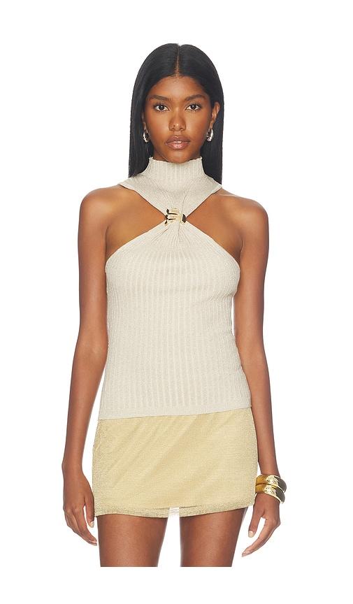 superdown charlee knot front top in metallic neutral. - size l (also in xs, s, m)