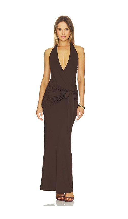 superdown chloe halter maxi dress in brown. - size m (also in xs)