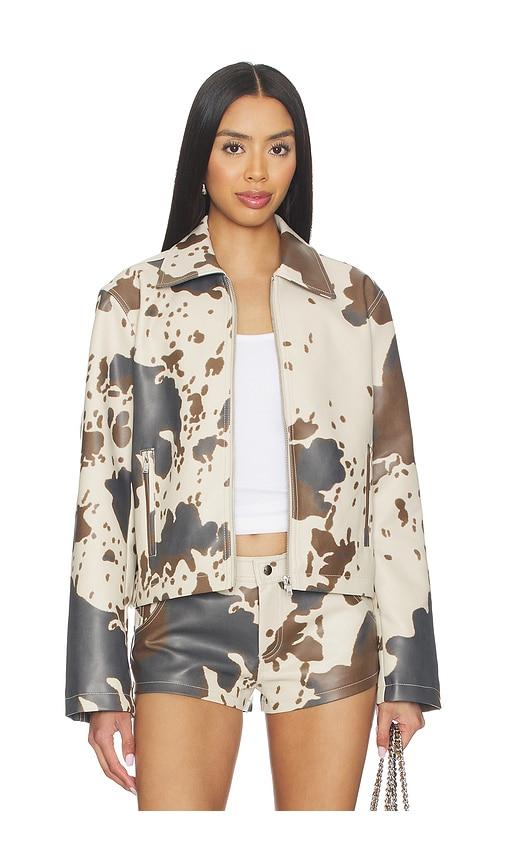superdown clara cow print jacket in cream,brown. - size l (also in xxs, xs, s, m)