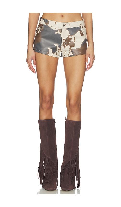 superdown clara cow print short in cream,brown. - size xl (also in xxs)