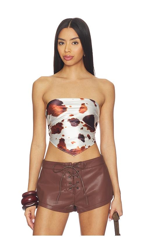 superdown cosima top in white,brown. - size l (also in xs, xxs, s, m, xl)