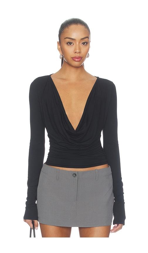 superdown dalton cowl neck top in black. - size l (also in m, s)