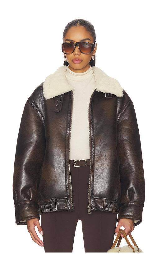 superdown georgiana faux leather jacket in brown. - size l (also in m, s, xs, xxs)