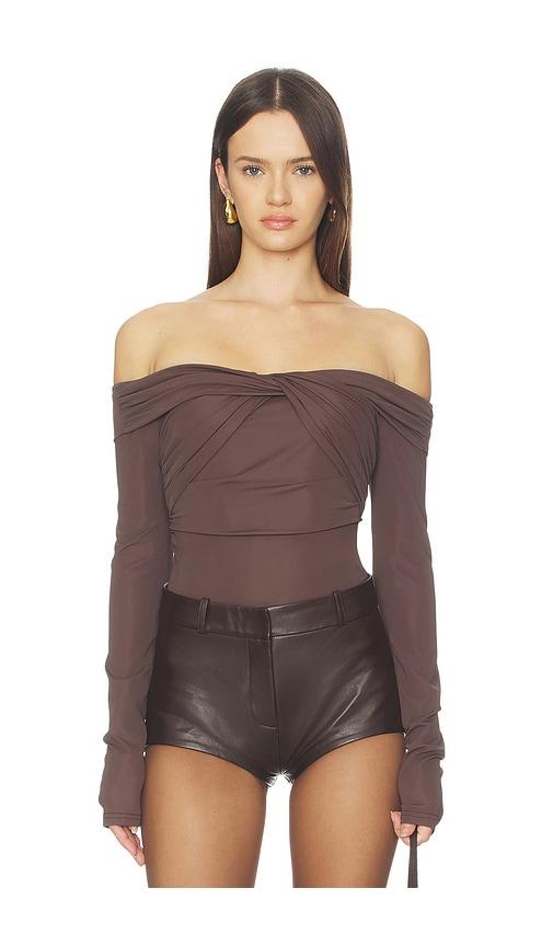 superdown jillian bodysuit in brown. - size l (also in xxs, xs, s, m)