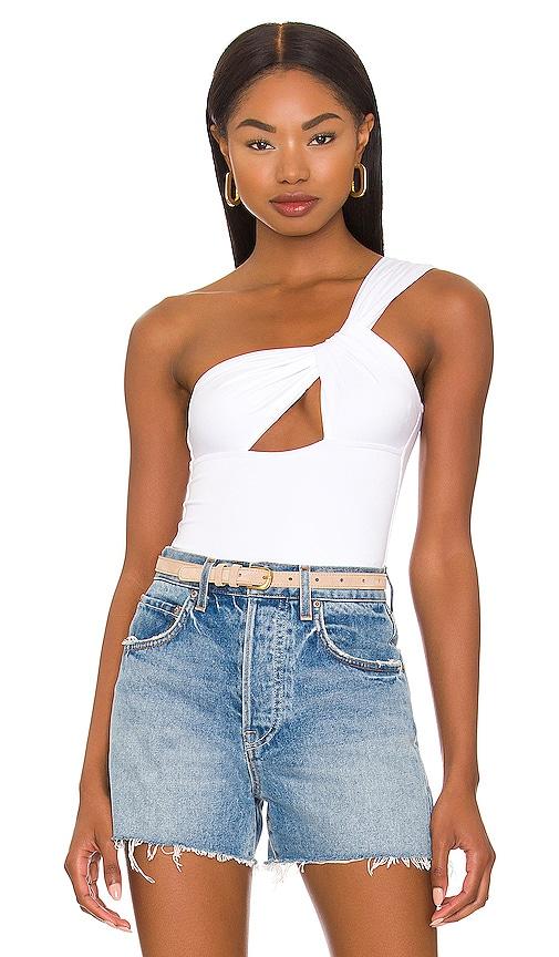 superdown jimena one shoulder bodysuit in white. - size l (also in m)